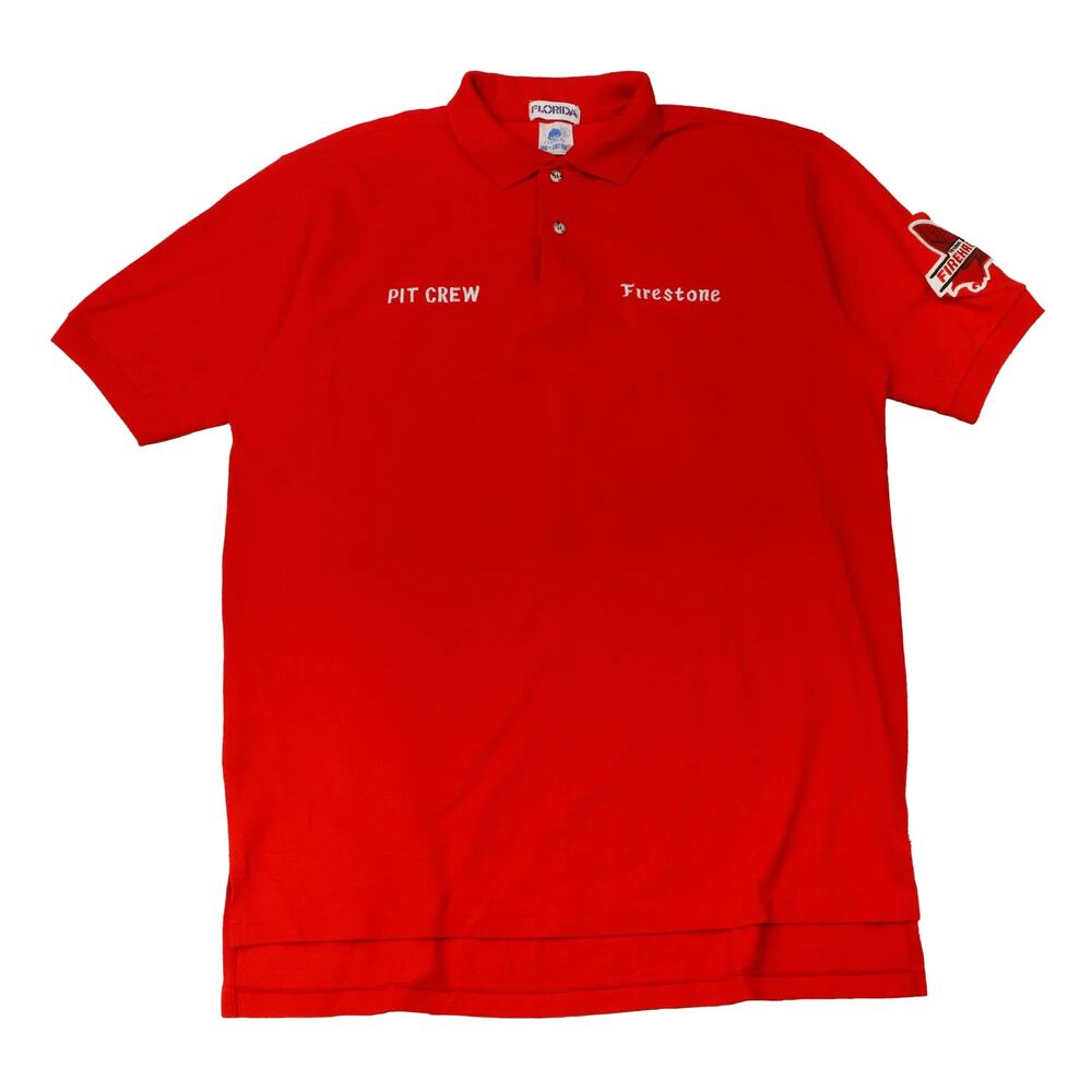 Vintage Firestone Pit Crew Red Polo T-Shirt Size XL Car Racing Nascar